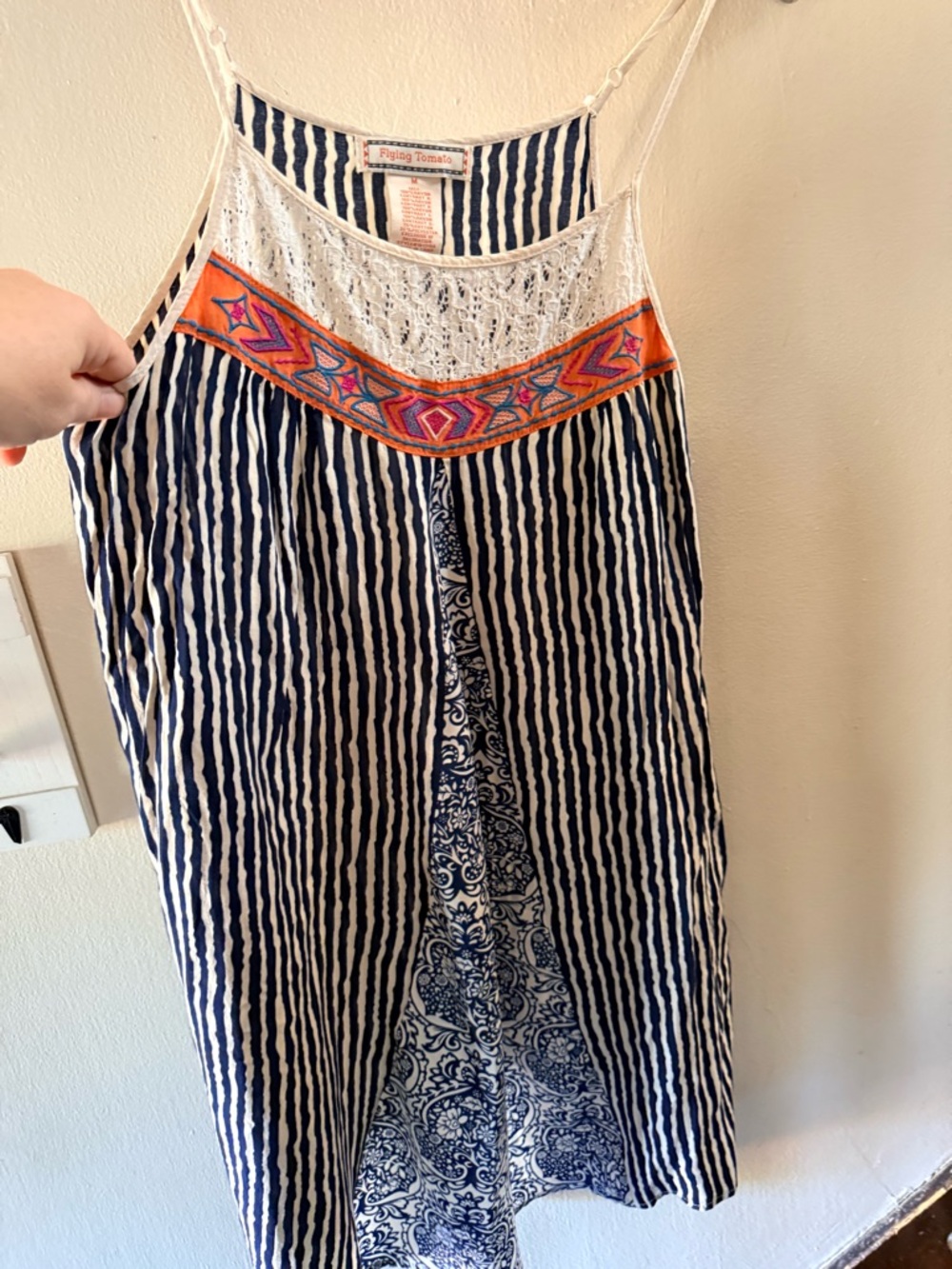 Flying Tomato Navy & White Boho Midi dress with Embroidered neckline - Picture 3 of 10